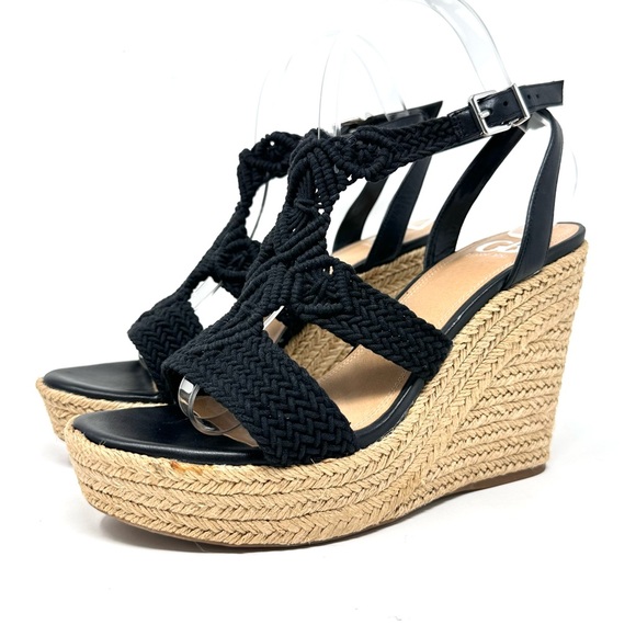 Gianni Bini Women’s Black Macrame Crochet Platform Wedge Sandals - Picture 10 of 15